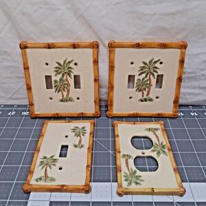 Lot of 4 Vintage 3D Springmaid Palm Tree Dual Light Switch Outlet Single Covers